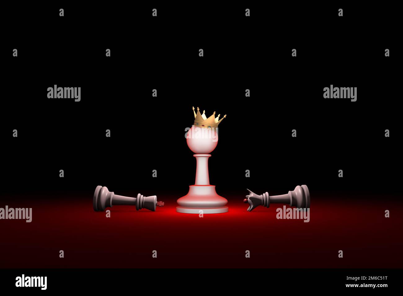 Paradosso. Forza e debolezza (metafora degli scacchi). Illustrazione di rendering 3D. Spazio libero per il testo. Foto Stock
