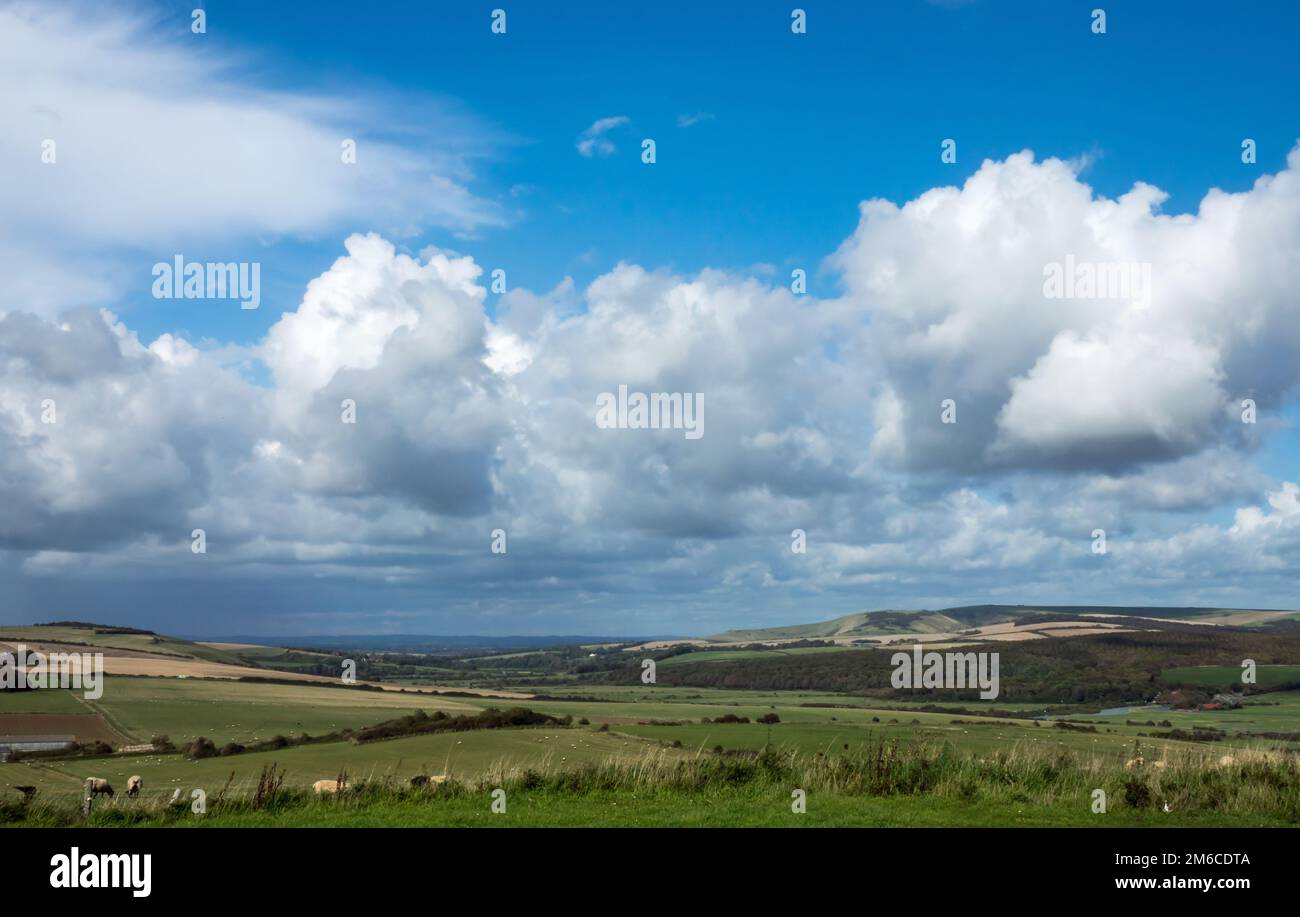 Valle di Cuckmere nel Sussex orientale Foto Stock