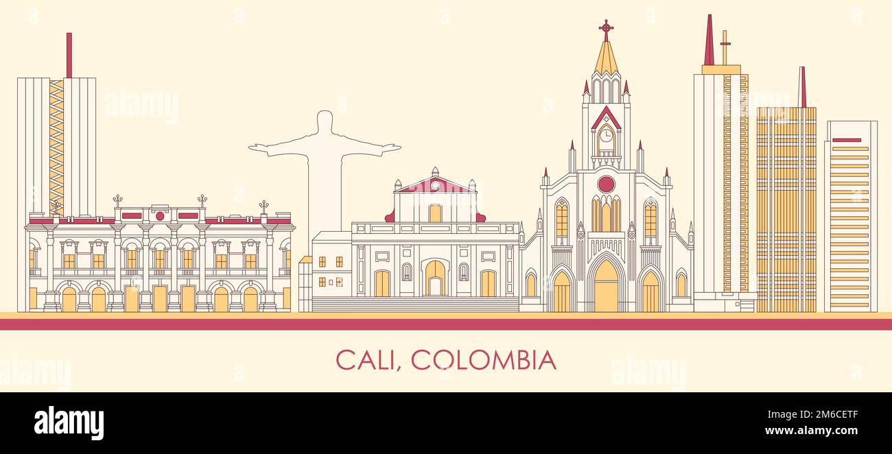 Panorama di Cartoon Skyline della città di Cali, Colombia - illustrazione vettoriale Illustrazione Vettoriale