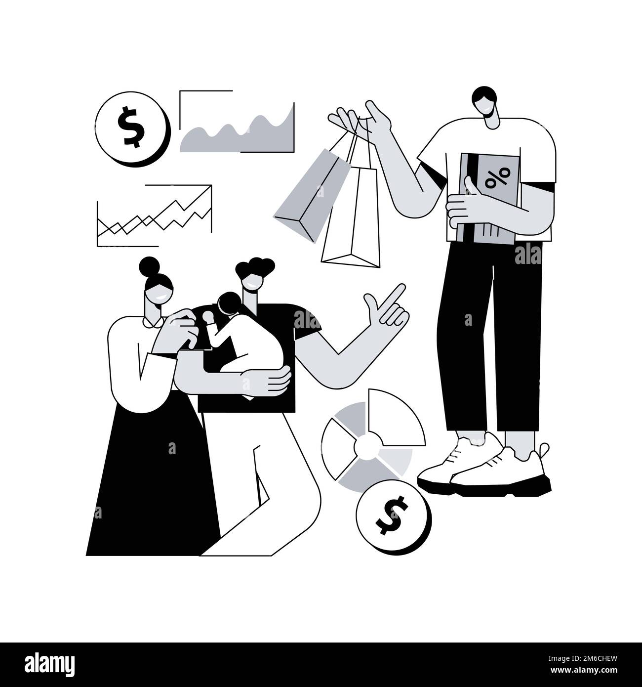 Illustrazione vettoriale del concetto astratto delle vendite consultive. Marketing consultivo, presentazione dei prodotti, approccio alla vendita orientato al cliente, metodo di vendita B2B, metafora astratta del modello di business. Illustrazione Vettoriale