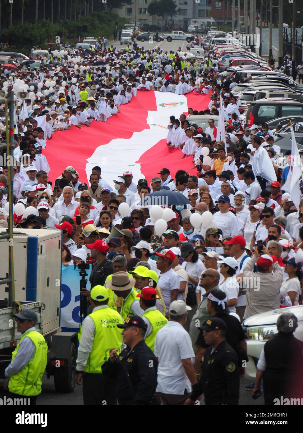 Centinaia di marcia per la pace a Lima e nelle principali città del paese dopo le rivolte dello scorso dicembre contro l'attuale governo di Dina Boluarte e il Congresso che ha lasciato più di 20 morti. Boluarte assunse la presidenza il 7th dicembre, dopo il licenziamento di Pedro Castillo per il fallito colpo di stato. Foto Stock