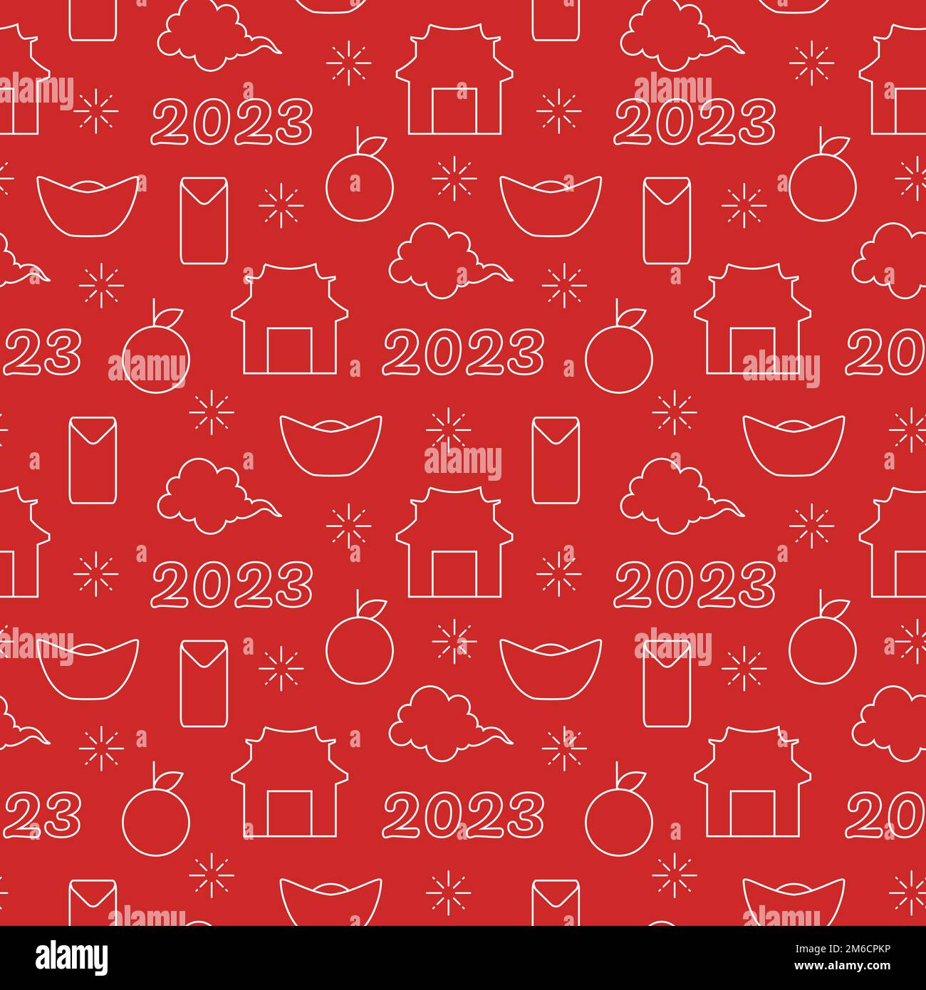 Cinese Lunar Capodanno 2023 giorni modello di decorazione senza cuciture modello disegnato a mano Cartoon Flat Illustrazione Illustrazione Vettoriale