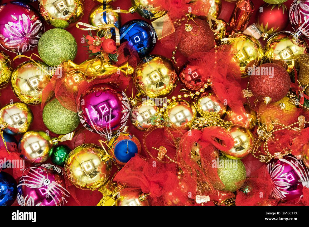 Sfondo di Natale baubles per le vacanze. Foto Stock