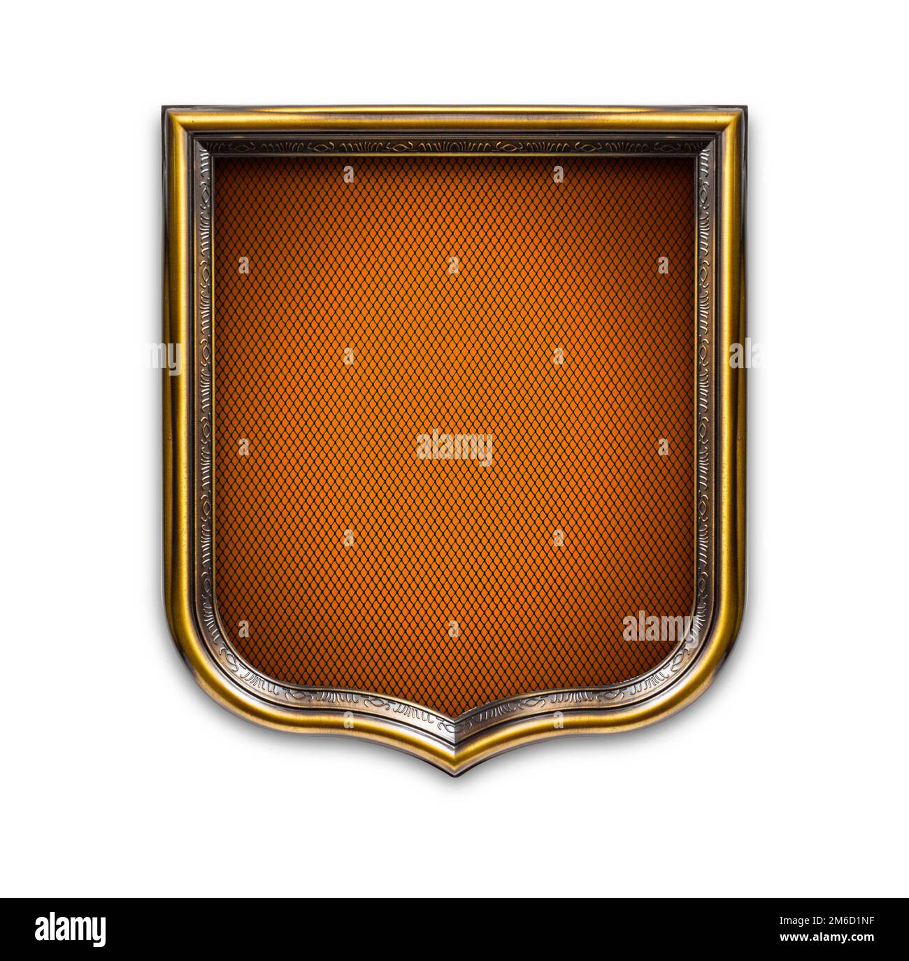 Scudo araldico diploma in cornice di legno isolato su bianco Foto Stock