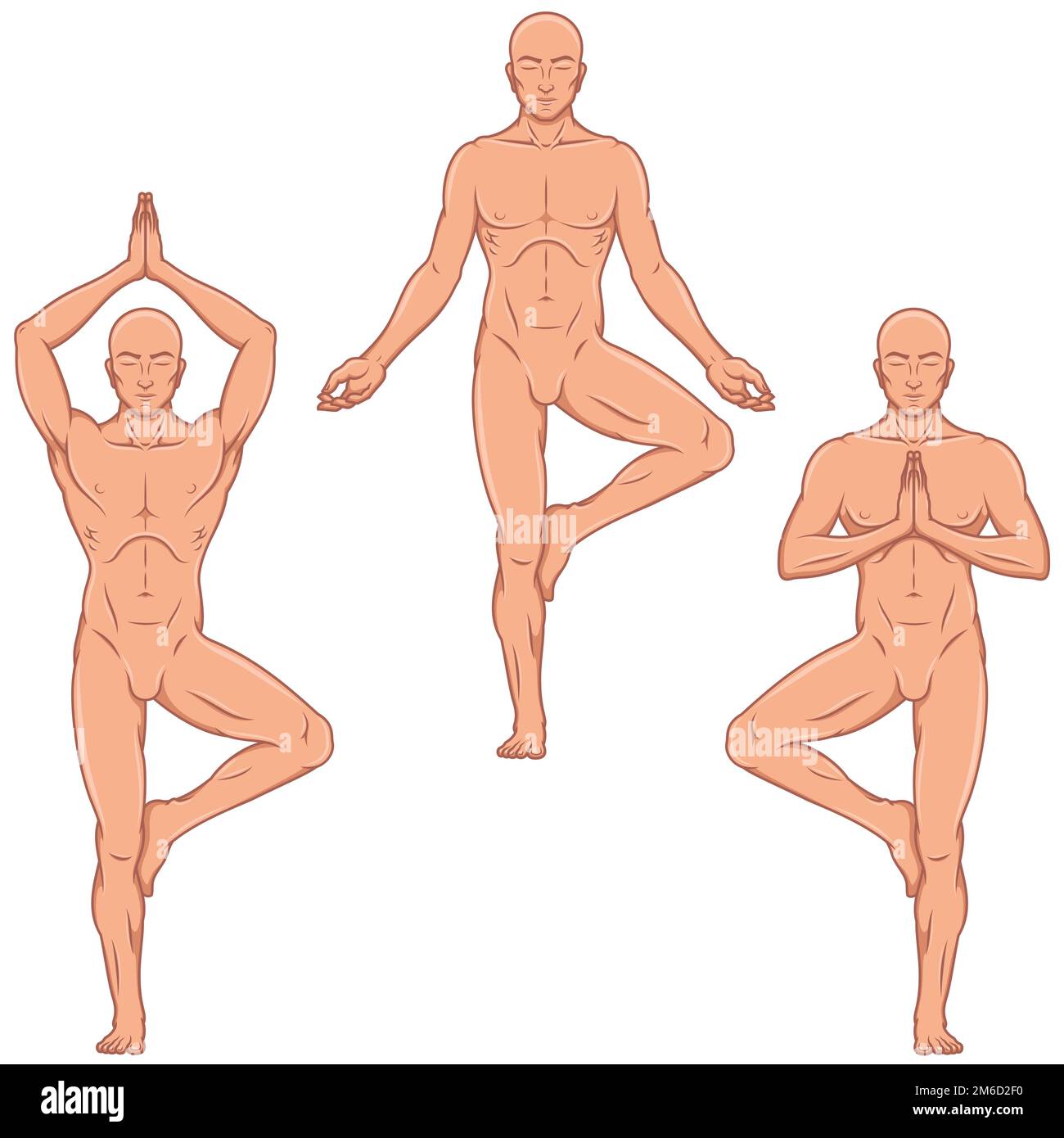 Disegno vettoriale dell'uomo che fa la forma fisica e pilates l'esercitazione, l'uomo che medita fare yoga Illustrazione Vettoriale
