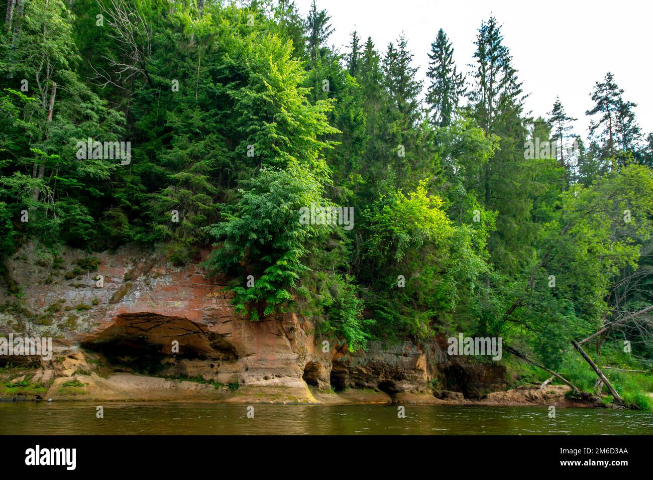 Paesaggio con fiume, scogliera e foresta in Lettonia. Foto Stock