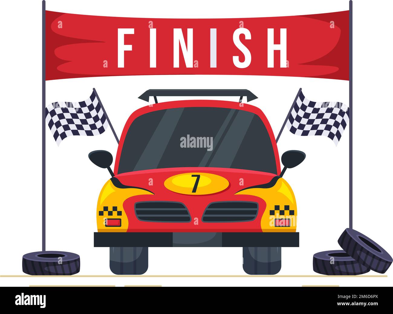 Formula Racing Sport Car Reach on Race Circuit il traguardo Cartoon Illustrazione per vincere il campionato in stile piatto modelli disegnati a mano Design Illustrazione Vettoriale