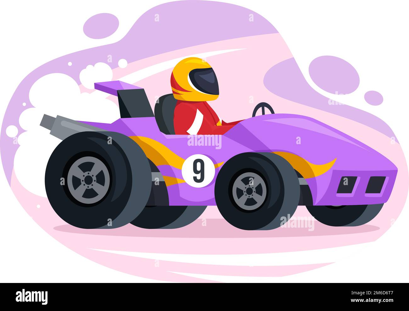 Formula Racing Sport Car Reach on Race Circuit il traguardo Cartoon Illustrazione per vincere il campionato in stile piatto modelli disegnati a mano Design Illustrazione Vettoriale