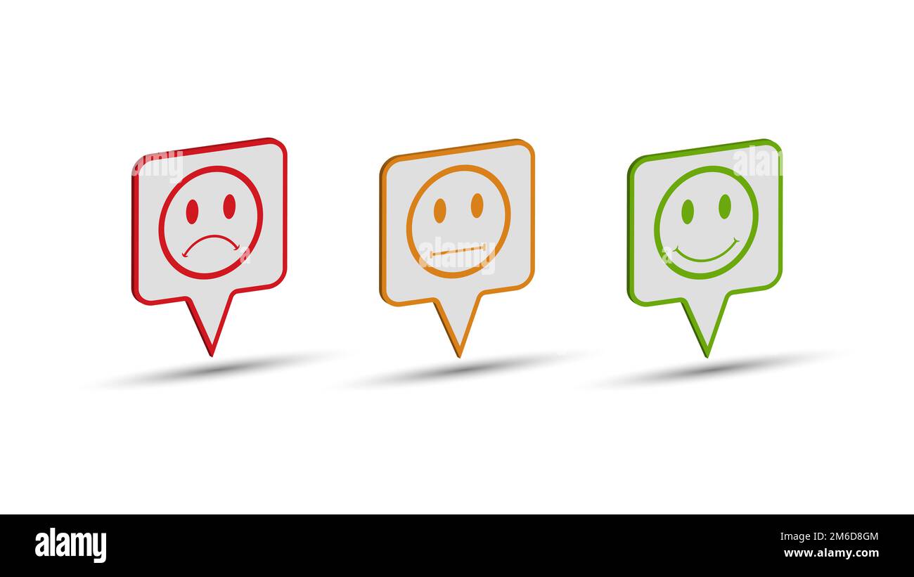 Set di volti divertenti su quadrati tridimensionali multicolore per la linea di associazione del testo. Foto Stock