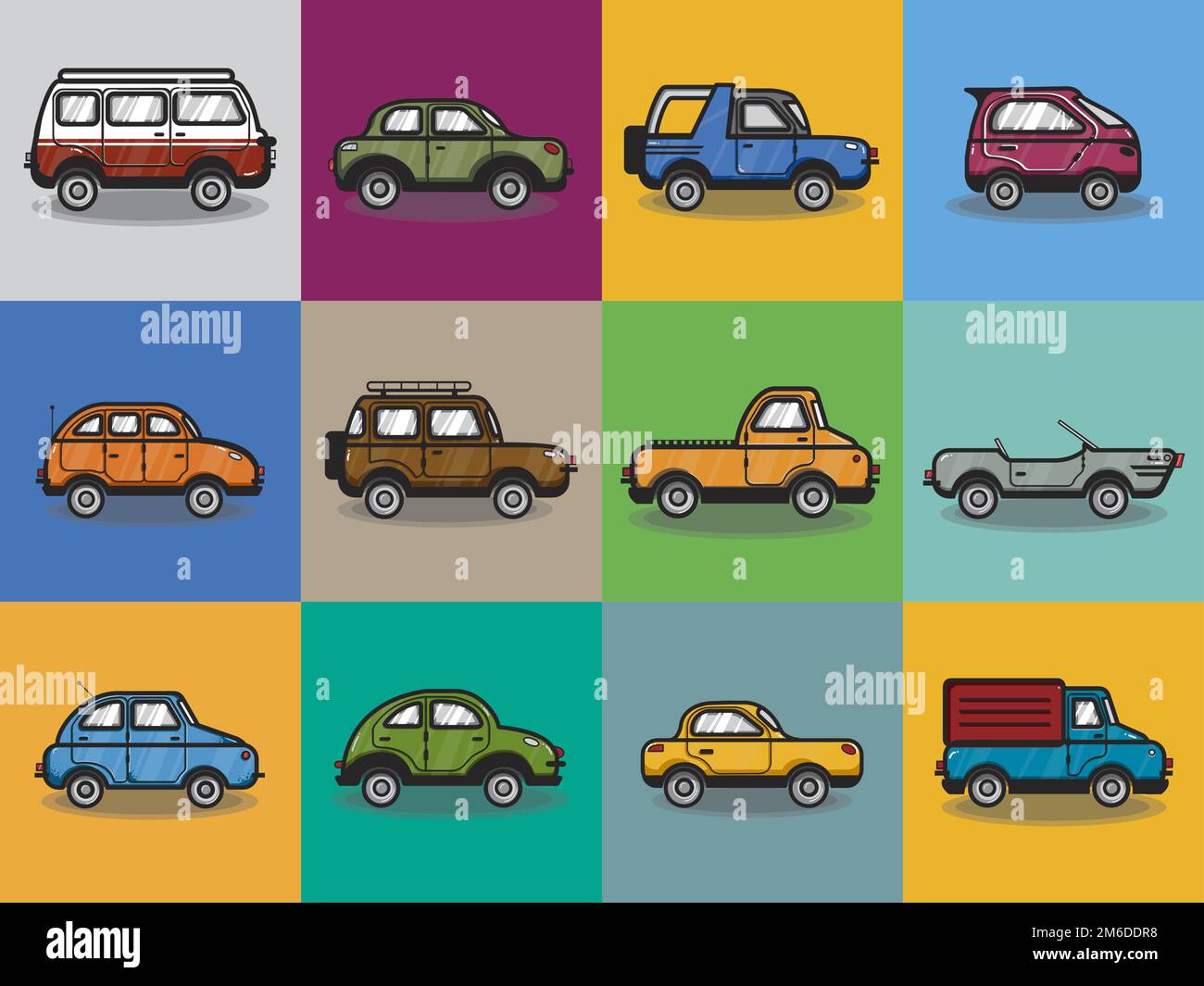 Illustrazione della collezione di auto e camion Illustrazione Vettoriale