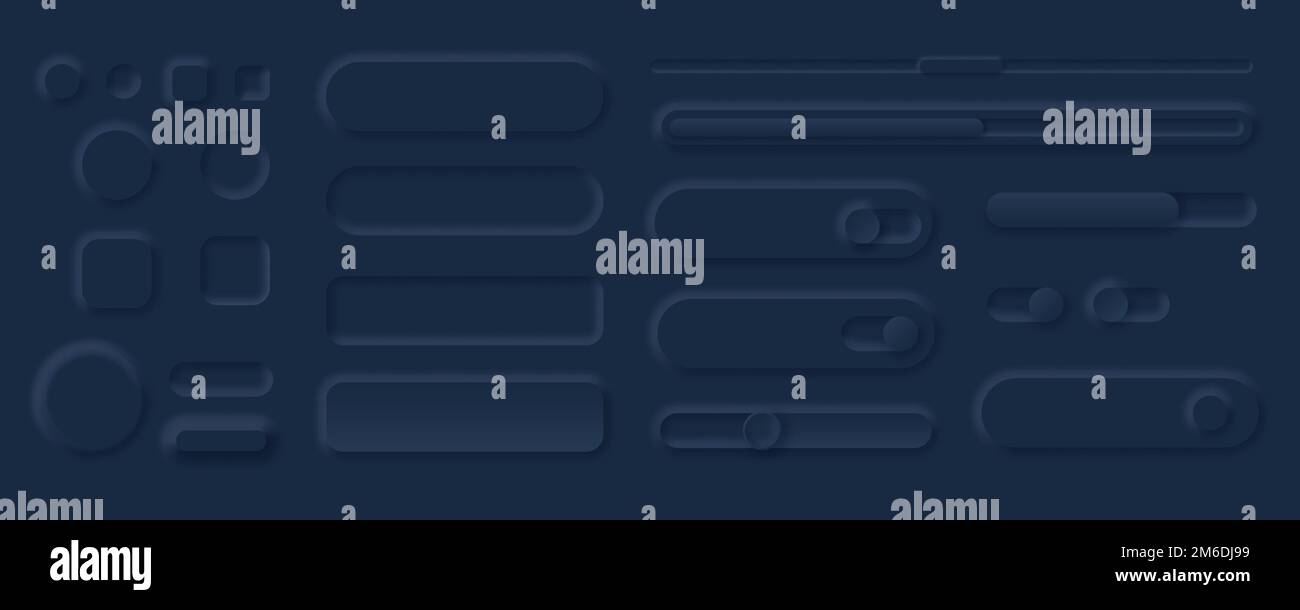 Collezione di cursori di elementi neri ui stile Neumorfism. Interfaccia oscura vettore neumorphism, ui elementi app design mobile illustrazione Illustrazione Vettoriale Collezione di cursori di elementi neri ui stile Neumorfism. Interfaccia oscura vettore neumorphism, ui elementi app design mobile illustrazione Illustrazione Vettoriale