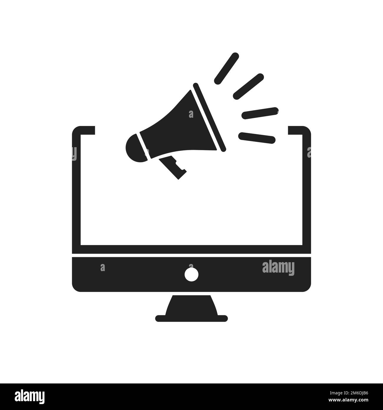 Computer con altoparlante isolato icona vettore. Disegno piatto dell'illustrazione vettoriale. Voce digitale grafica. Design grafico piatto. Foto Stock