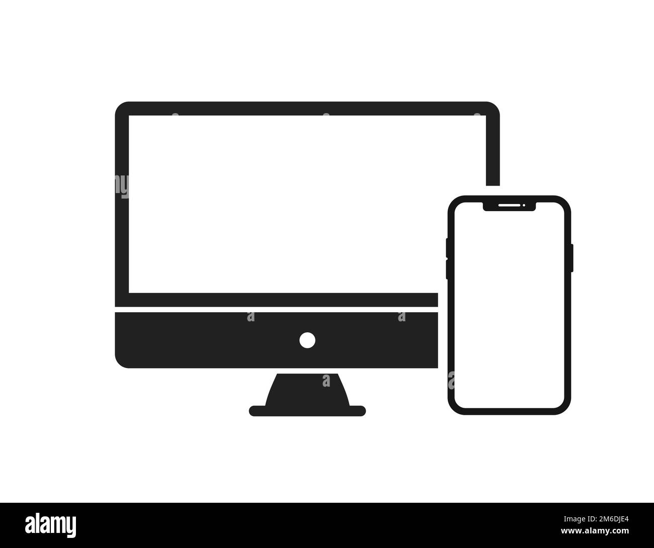 Icona computer e smartphone con isolamento vettoriale. Design dello schermo mockup. Display del telefono. Foto Stock