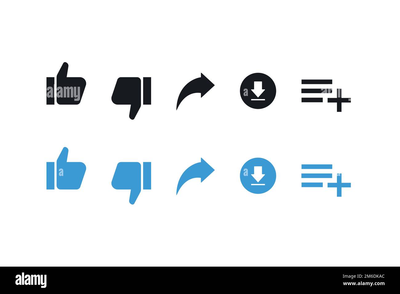Un set di icone isolate sui social media consente di scaricare le condivisioni in modo semplice e alla moda. Foto Stock