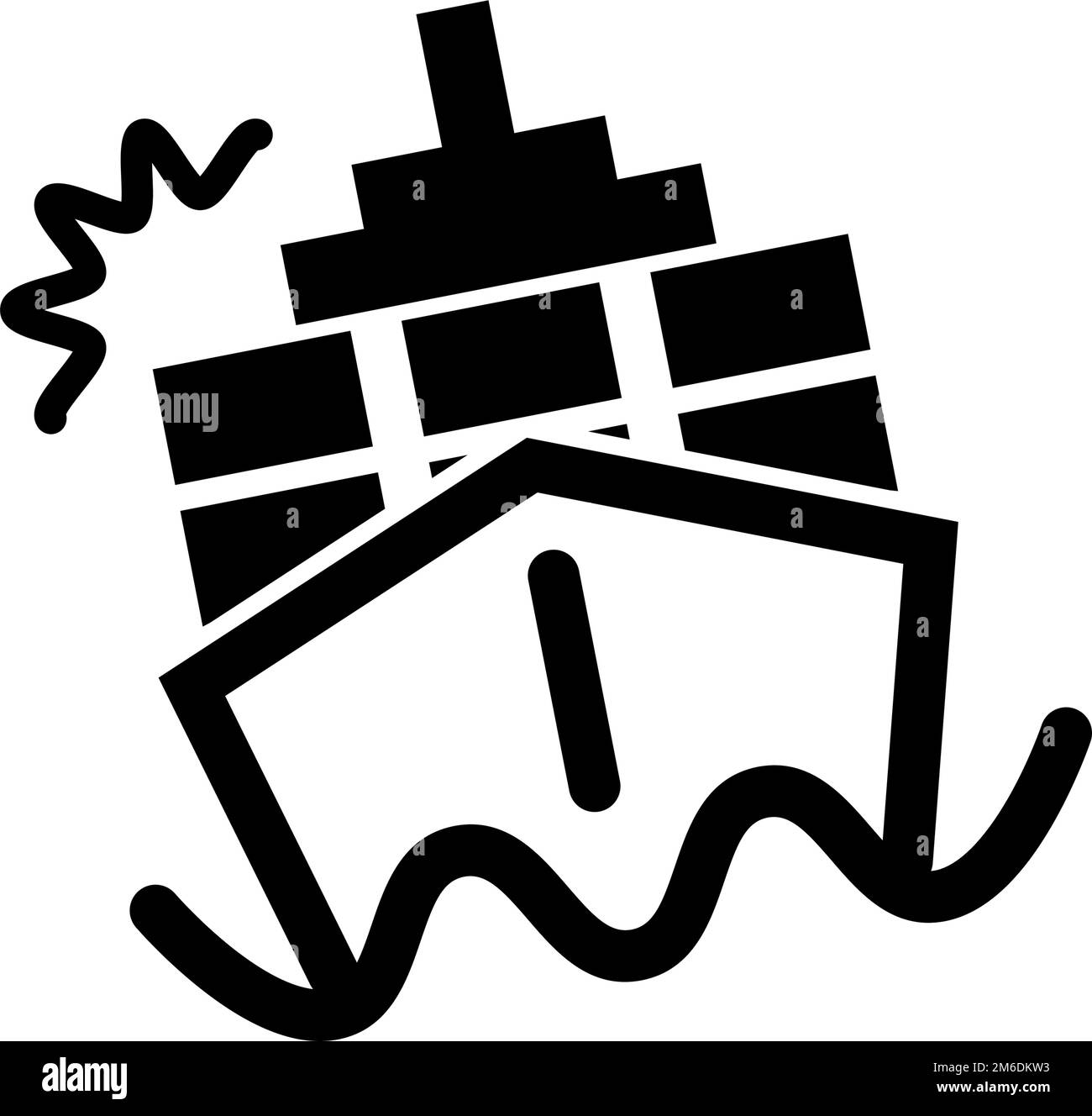Icona della nave da carico in collisione. Affondamento della nave da carico. Trasporto marittimo. Vettore modificabile. Illustrazione Vettoriale