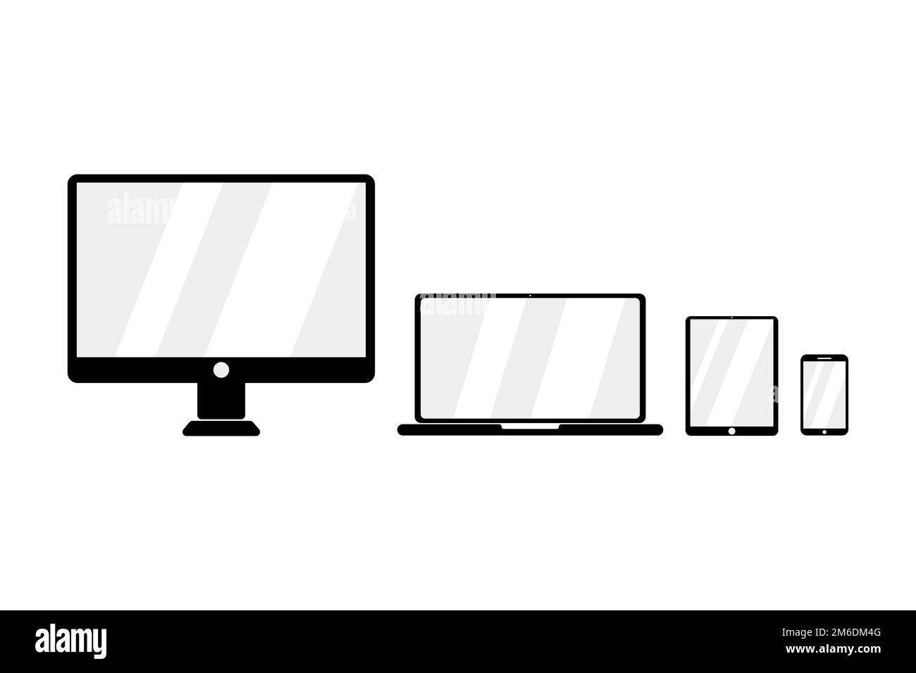 Icona vettore per i dispositivi. Impostare per i dispositivi. Schermate vuote. Desktop. Cellulare. Notebook. Tablet. Design piatto. EPS 10. Foto Stock