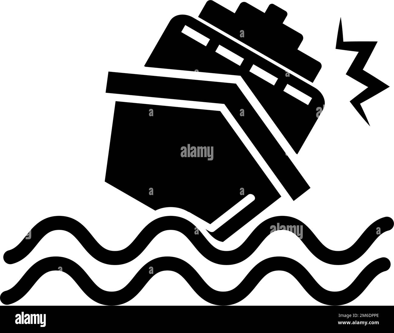 Icona della silhouette della nave affondante. Spedizione in collisione. Vettore modificabile. Illustrazione Vettoriale