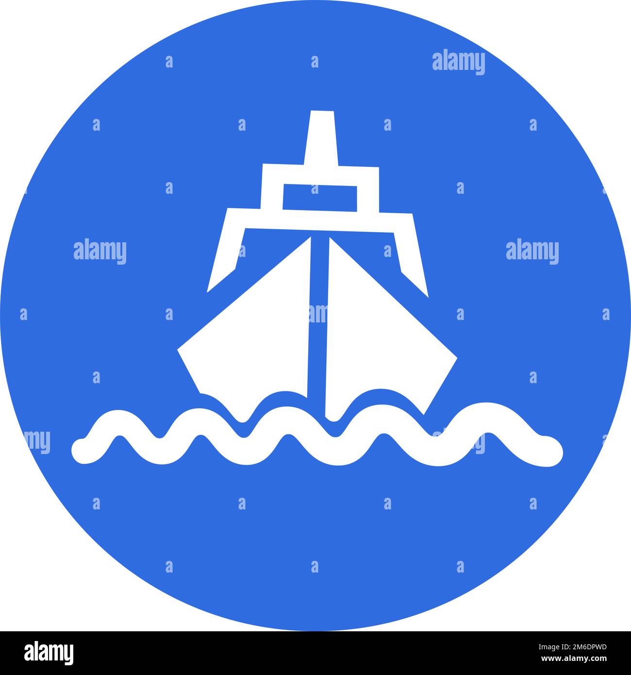 Simbolo della nave attraverso il mare. Industria di trasporto e crociera. Vettore modificabile. Illustrazione Vettoriale