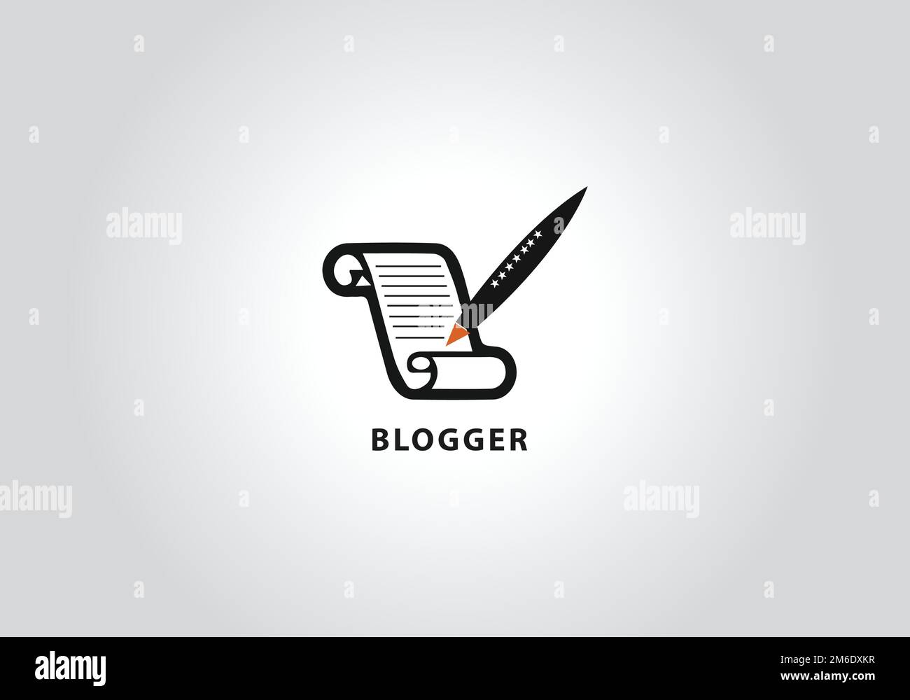 design classico del logo del produttore. penna con logo autore e combinazione di libri. Illustrazione Vettoriale