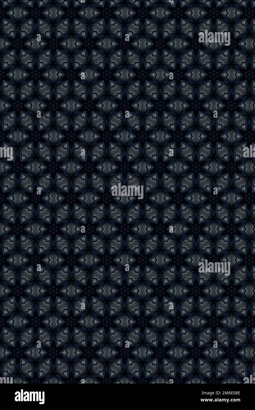 Pavimento in piastrelle grigio blu scuro. Sfondo intricato Filigree motivo senza giunture. Foto Stock