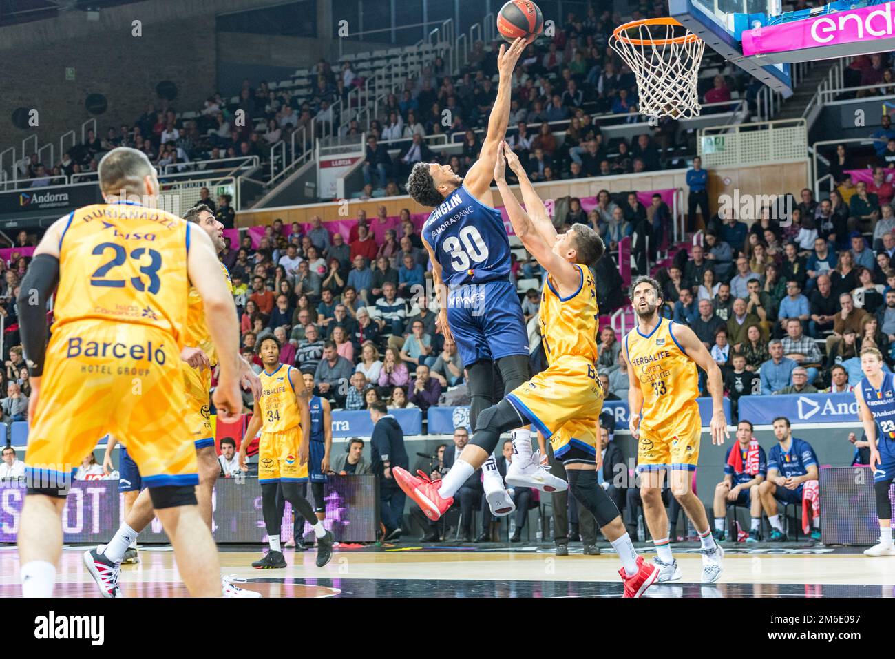 Andorra la vella, Andorra : 2020 29 feb : giocatori in azione alla Liga ACB Endesa partita tra Mora B. Foto Stock