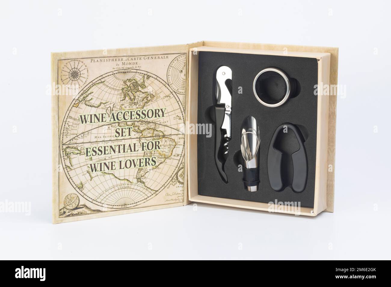 Un set di accessori per il vino, indispensabile per gli amanti del vino Foto Stock