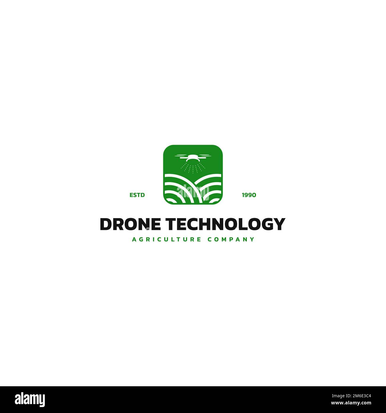 Logo del drone per l'agricoltura. Futuro dell'agricoltura e del concetto di agricoltura. Irrigazione in elicottero. Tecnologia agricola drone. Illustrazione Vettoriale