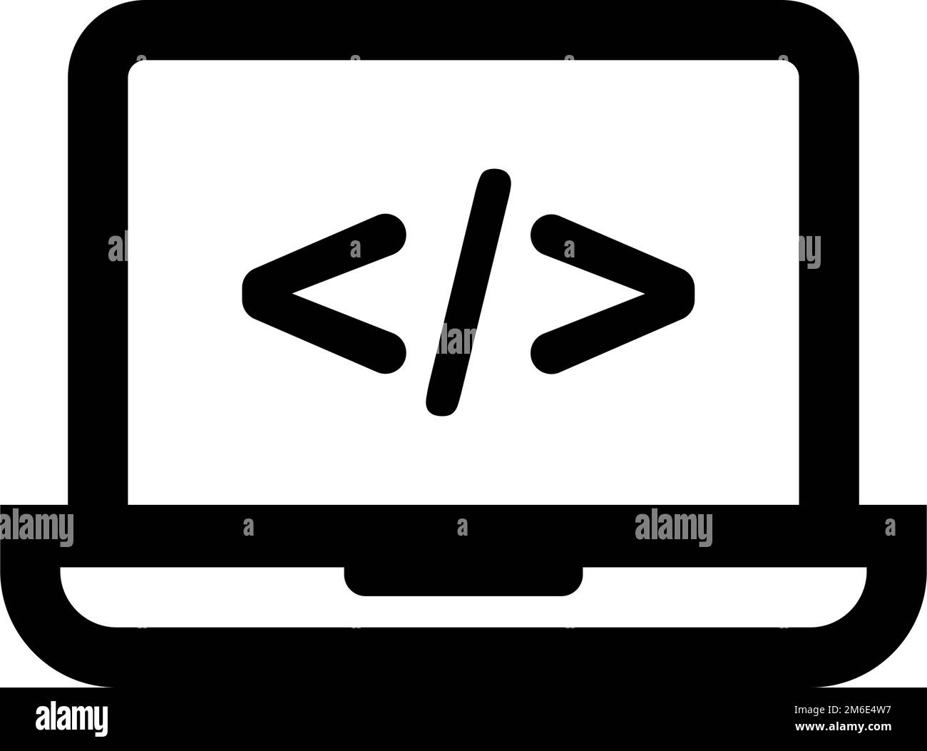 Laptop e contrassegno. Icona di programmazione. Vettore modificabile. Illustrazione Vettoriale