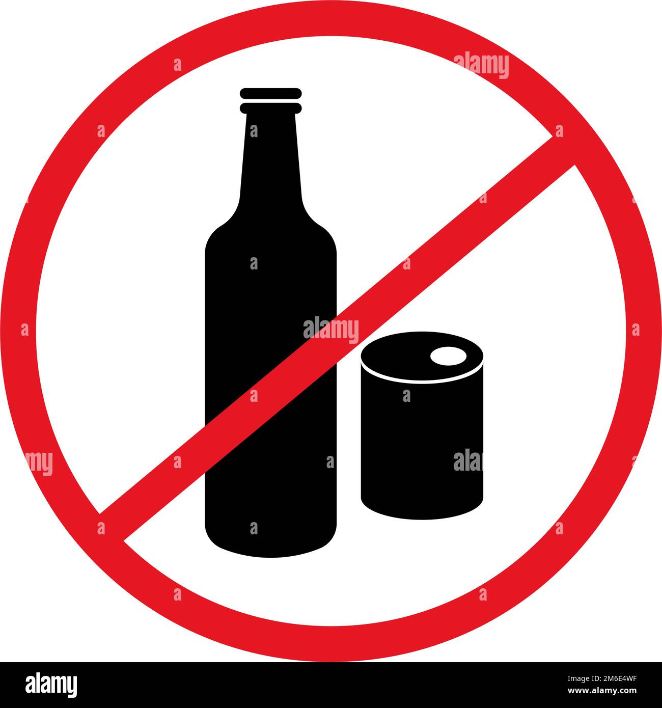 Icona alcool proibito. Icona alcool non consentito. Icona della silhouette di biberon e lattina. Vettore modificabile. Illustrazione Vettoriale