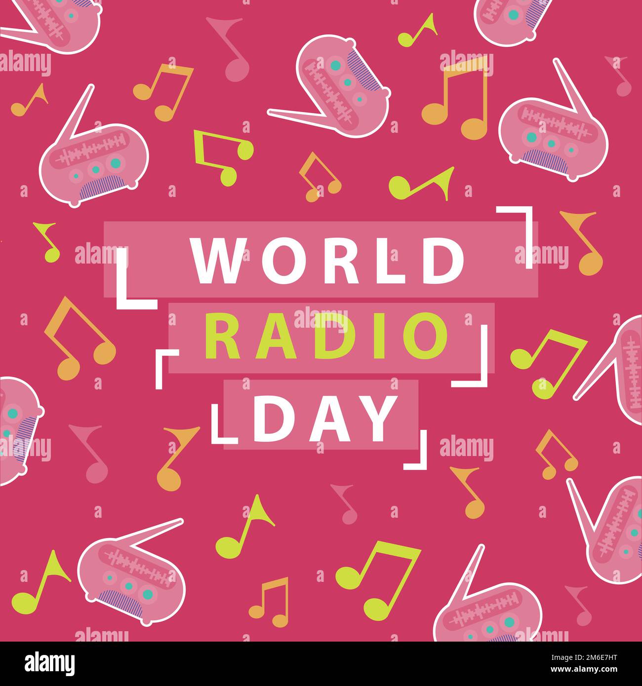 Vector banner design festeggia la festa mondiale della radio che si celebra ogni anno nel mese di febbraio. giornata mondiale della radio Illustrazione Vettoriale