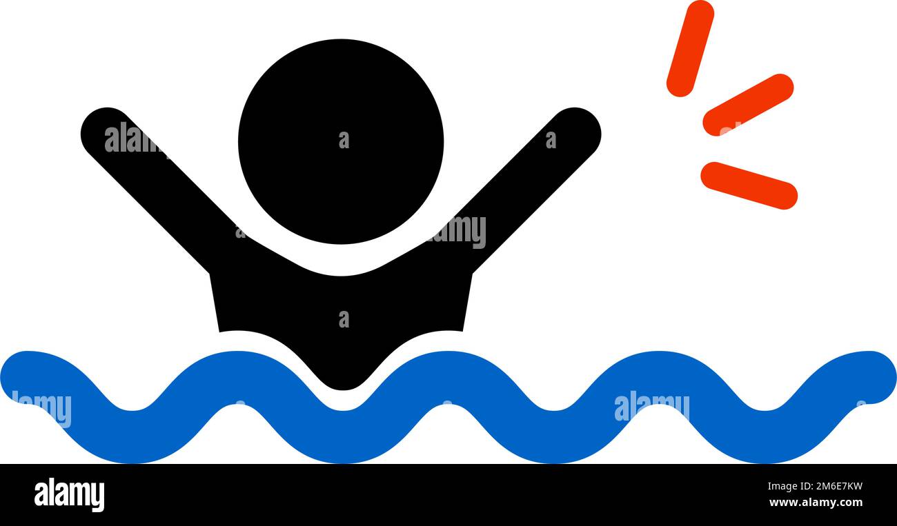 Icona di una persona che annega nel mare. Incidente in mare. Vettore modificabile. Illustrazione Vettoriale