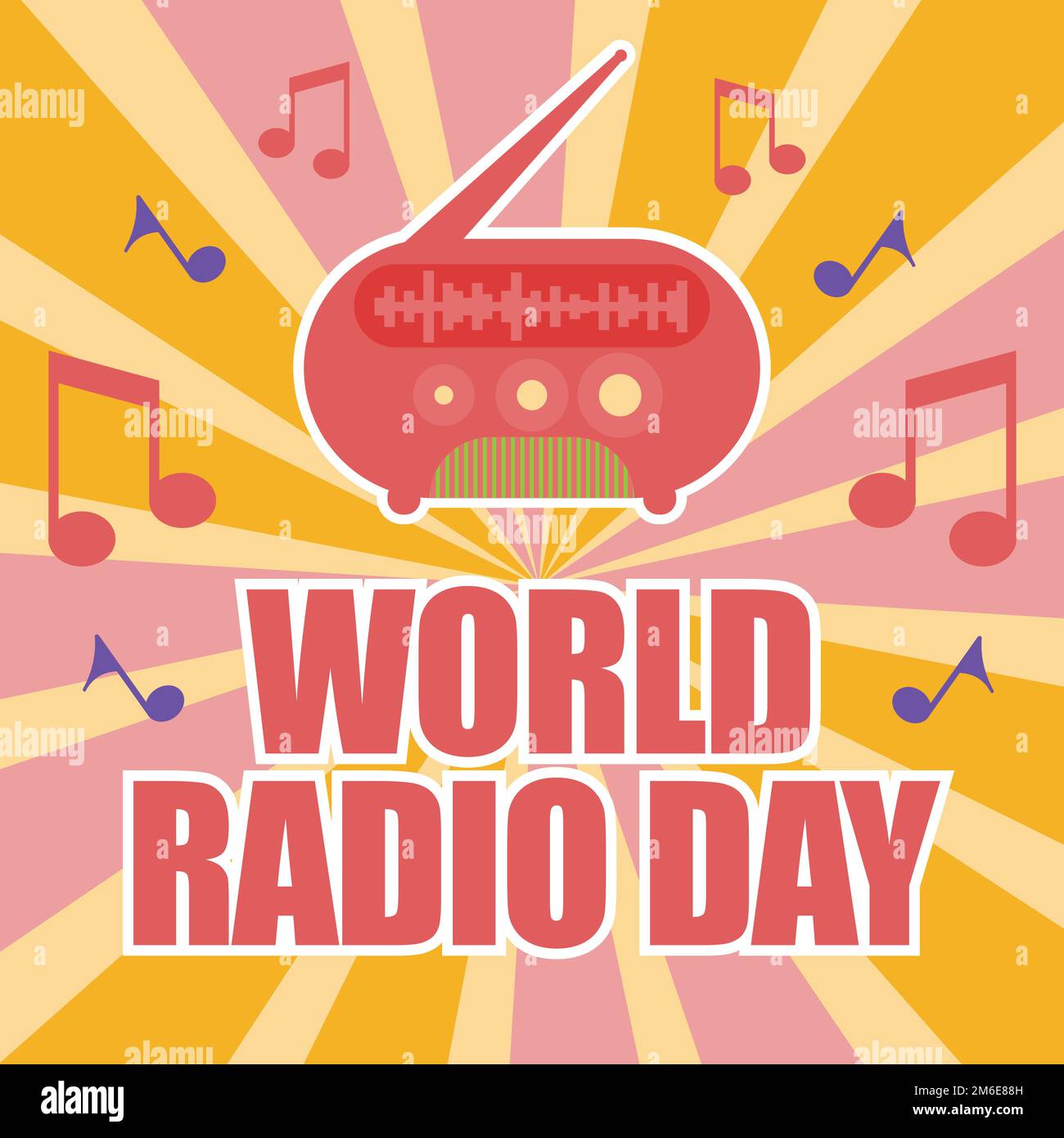 Vector banner design festeggia la festa mondiale della radio che si celebra ogni anno nel mese di febbraio. giornata mondiale della radio Illustrazione Vettoriale