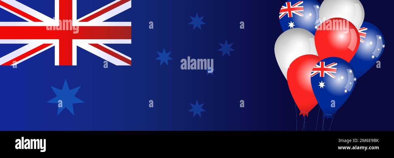 Poster o scheda Happy Australia Day. Creative vuoto vuoto. Australian 3D palloncini isolati. Illustrazione Vettoriale