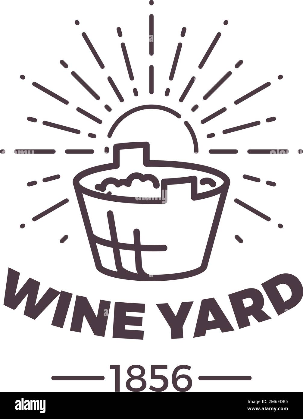 Logo della cantina del cortile del vino. Etichetta di produzione di alcol Illustrazione Vettoriale