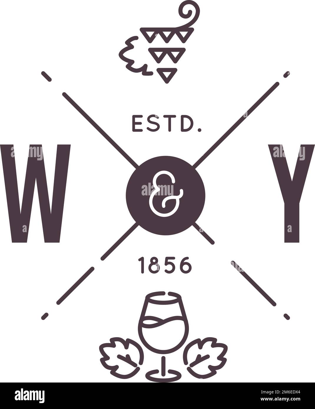 Emblema del Vineyard. Logo della cantina. Cartello bottiglia di alcool Illustrazione Vettoriale