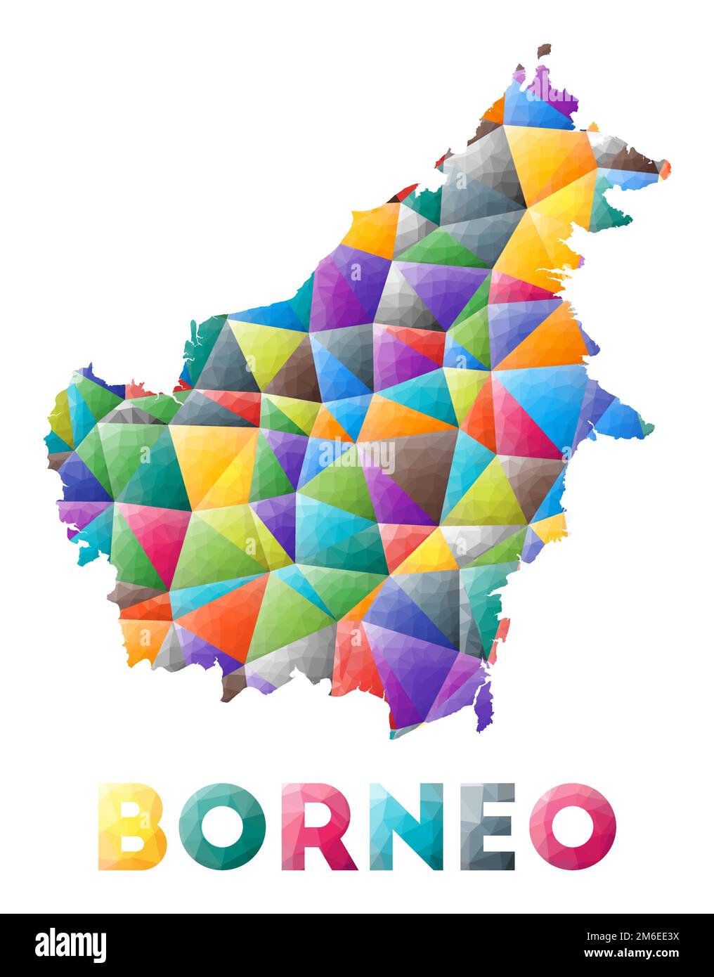 Borneo - colorata e bassa forma di isola polica. Triangoli geometrici multicolore. Design moderno e alla moda. Illustrazione vettoriale. Illustrazione Vettoriale