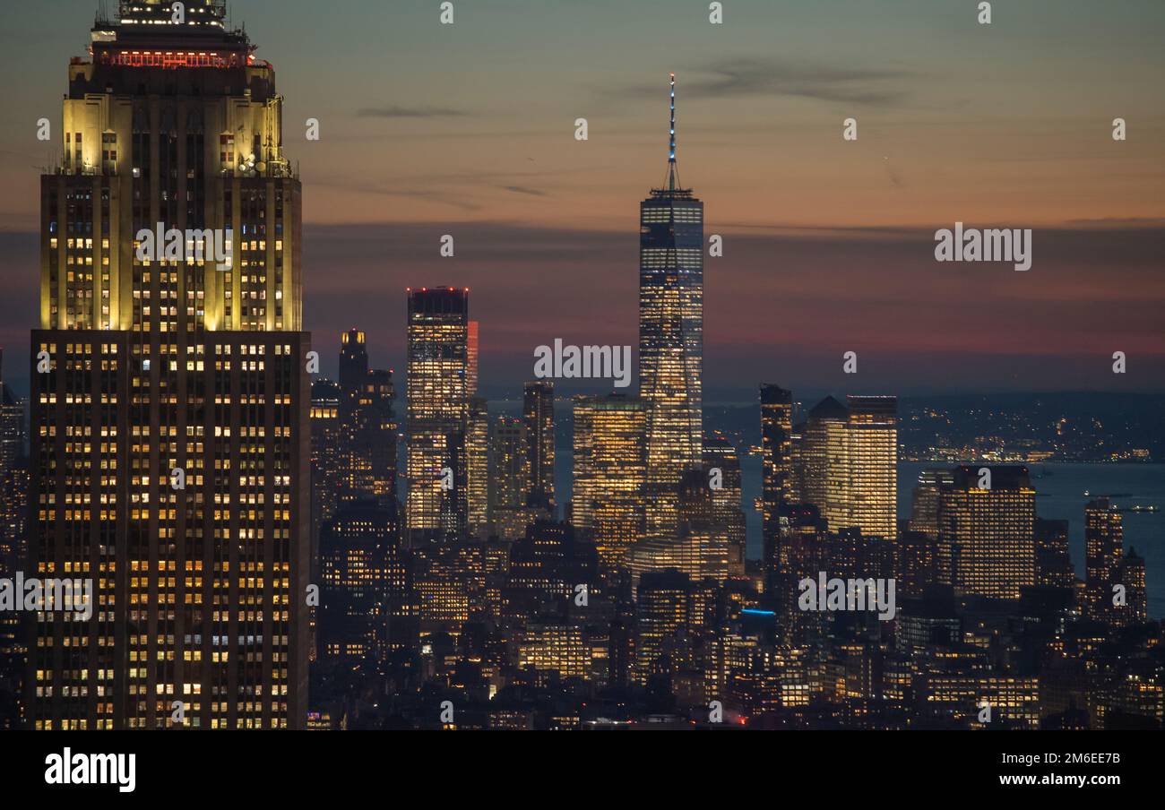 L'Empire state Building e l'One World Trade Centre Foto Stock