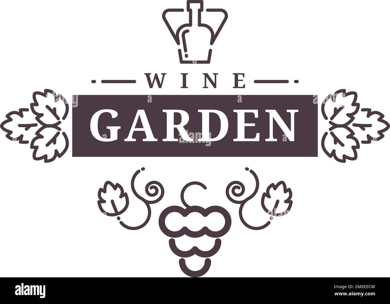Logo del giardino del vino. Emblema del vigneto. Simbolo della fattoria dell'uva Illustrazione Vettoriale