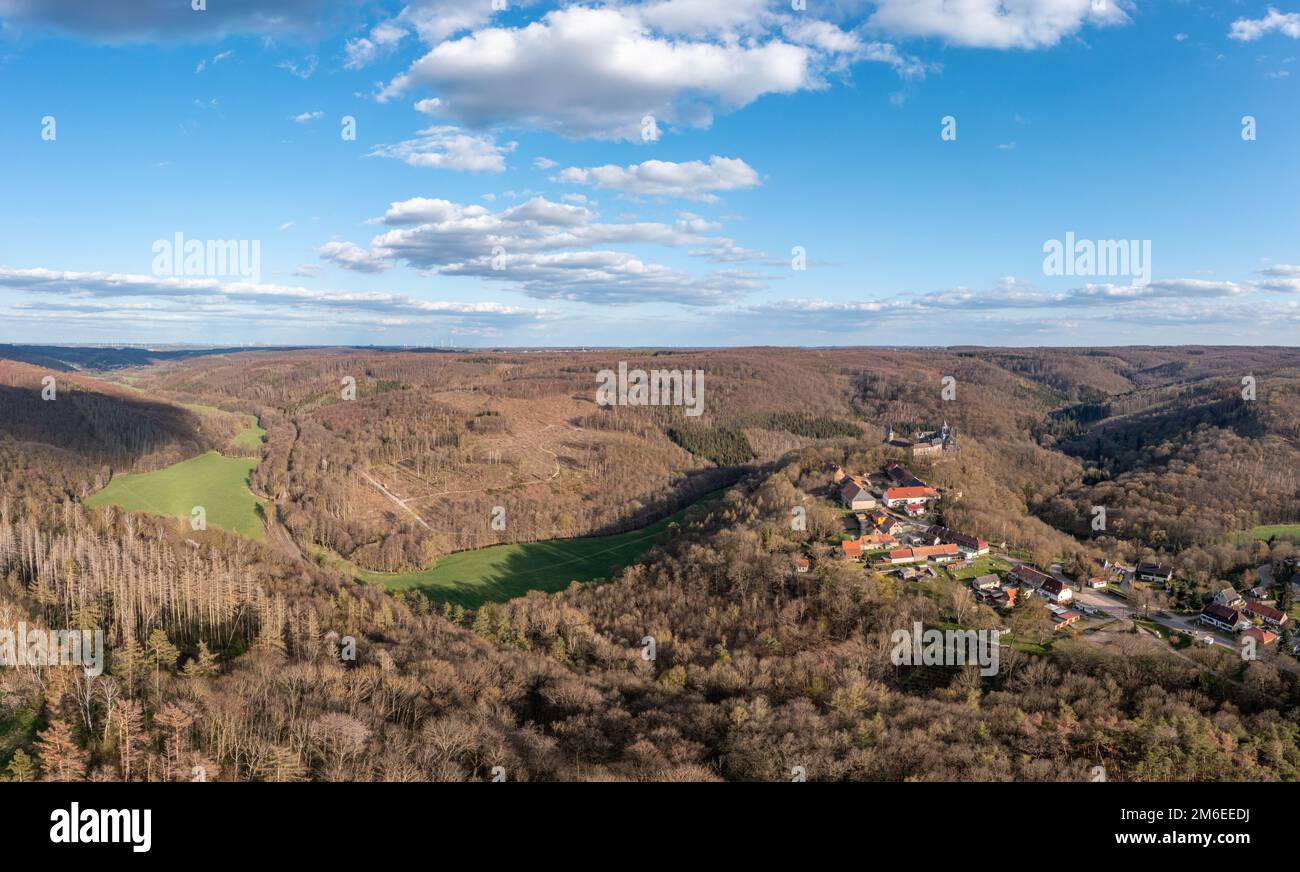 Blick auf Rammelburg im Harz Foto Stock