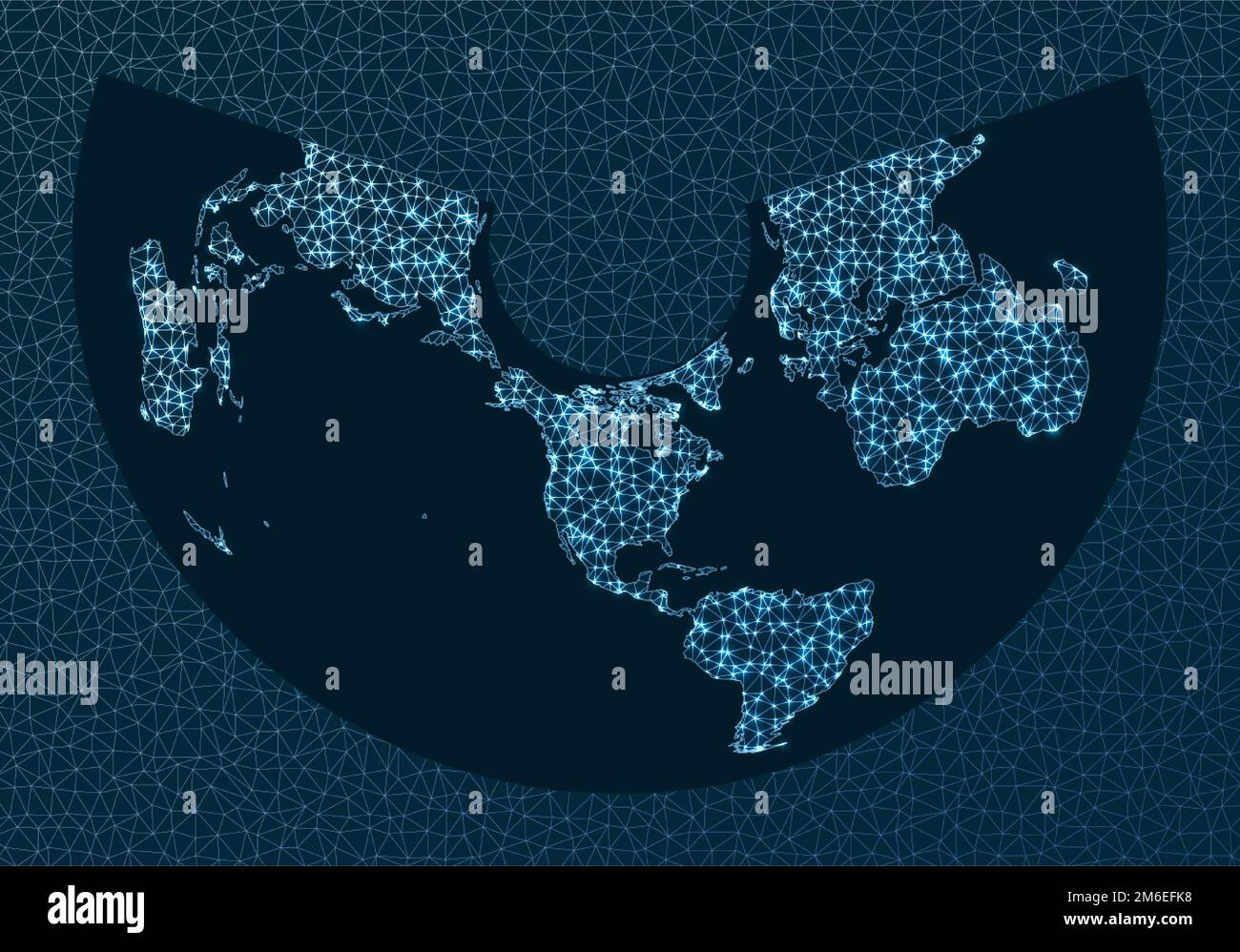 Mappa astratta della rete mondiale. Proiezione Albers. Rete mondiale. Sorprendente mappa delle connessioni. Illustrazione vettoriale. Illustrazione Vettoriale