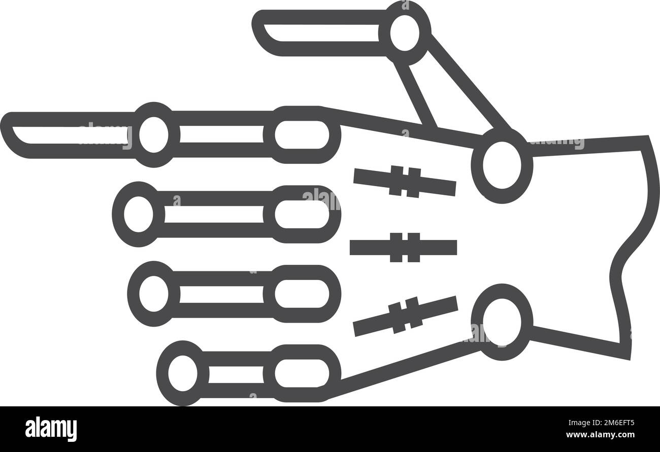 Icona del palmo robotico. Simbolo lineare manuale meccanico Illustrazione Vettoriale