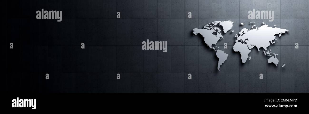 Mappa del mondo di fronte al muro di cemento Banner Foto Stock