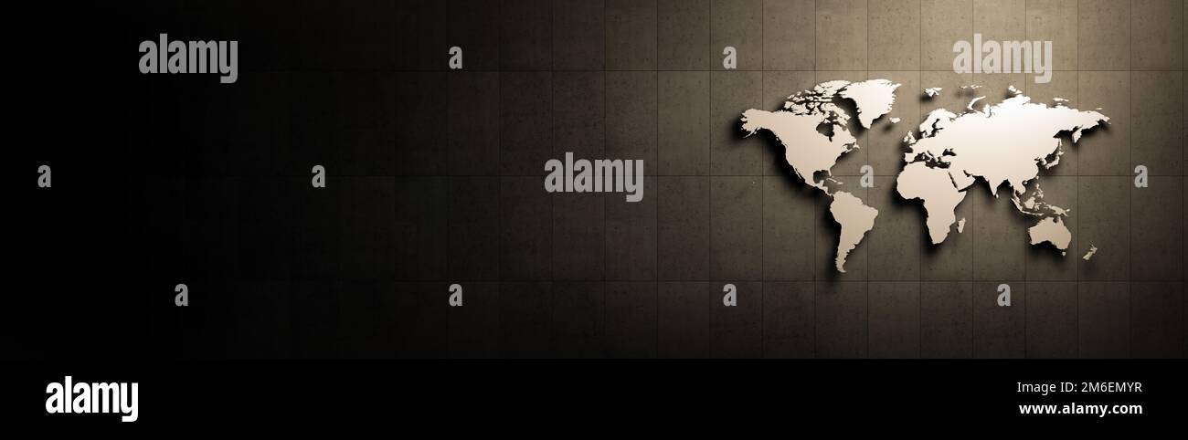 Mappa del mondo di fronte al muro di cemento Banner Foto Stock