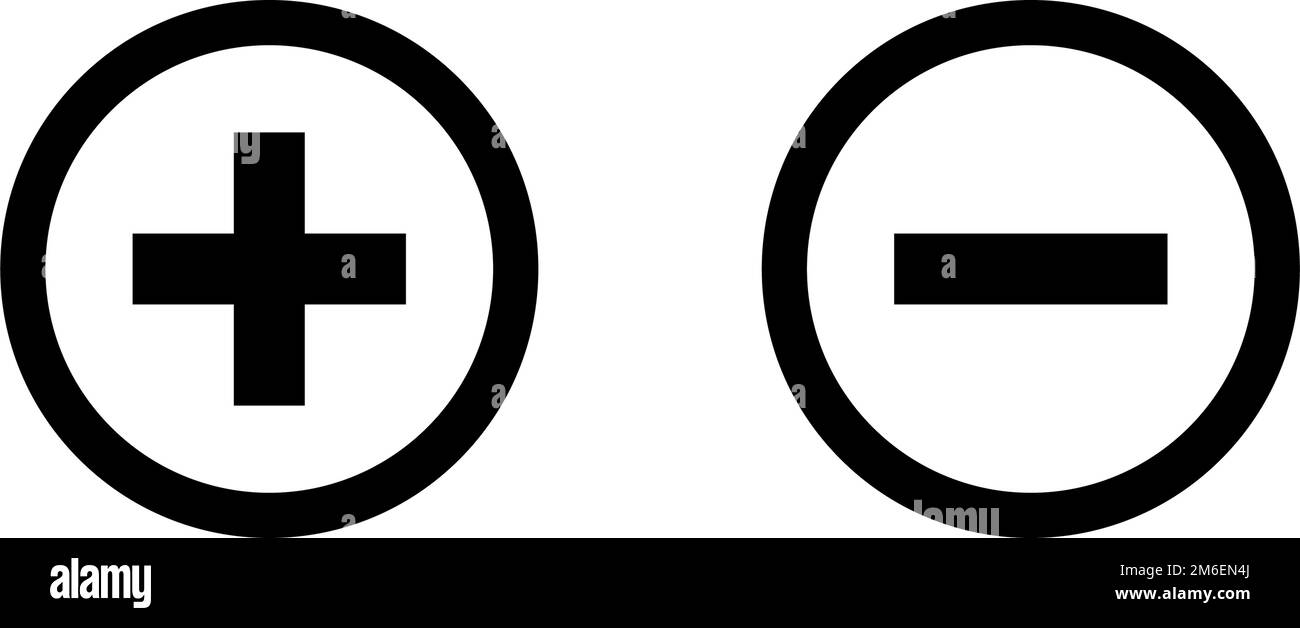 Insieme di icone di segno più e segno meno arrotondato. Vettore modificabile. Illustrazione Vettoriale