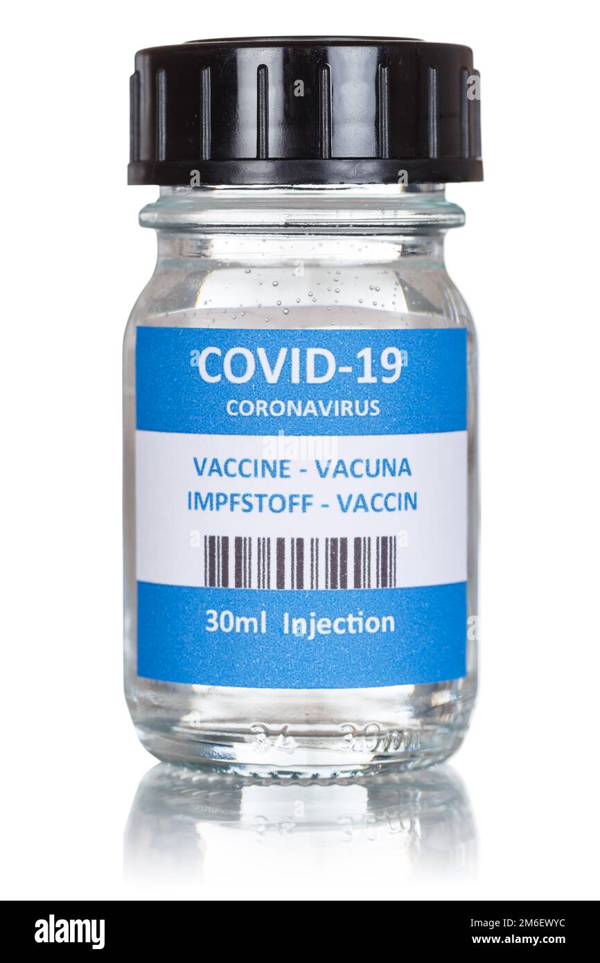 Impfstoff Coronavirus Corona Virus COVID-19 Covid Impfung vaccino Freisteller freigestellt isoliert Hochformat Foto Stock