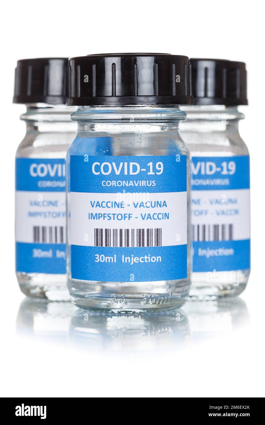 Impfstoff Coronavirus Corona Virus COVID-19 Covid Impfung vaccino Freisteller freigestellt isoliert Hochformat Foto Stock