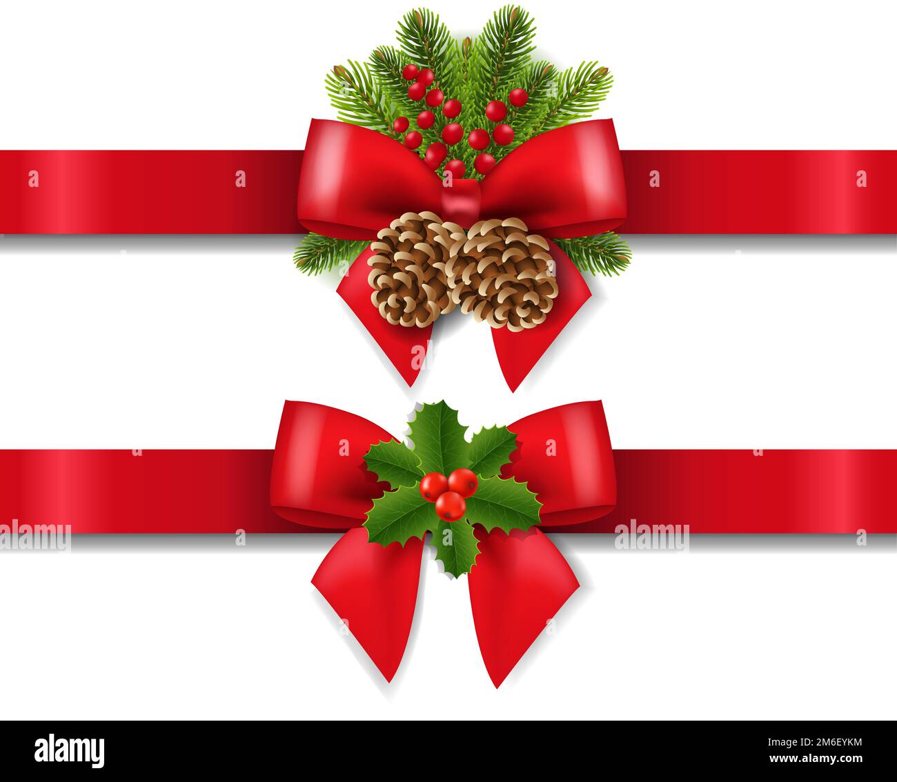 Natale Silk Red Ribbon con fondo agrifoglio Foto Stock
