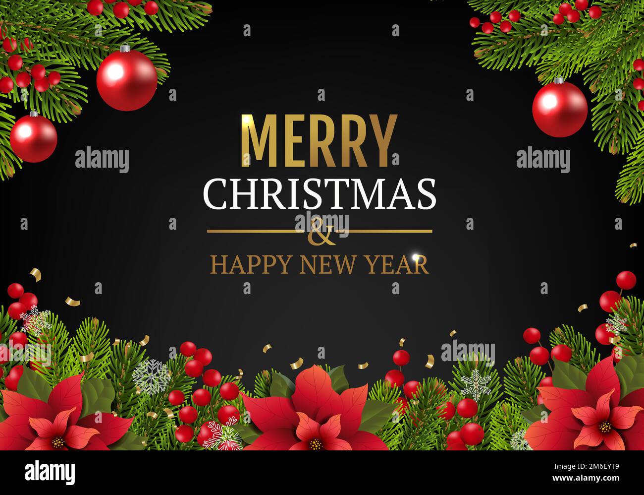 Cartolina di Natale con bordo di Poinsettia Foto Stock