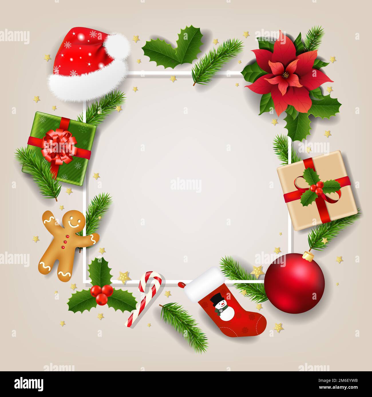 Buon banner di Natale con giocattoli di Natale Foto Stock