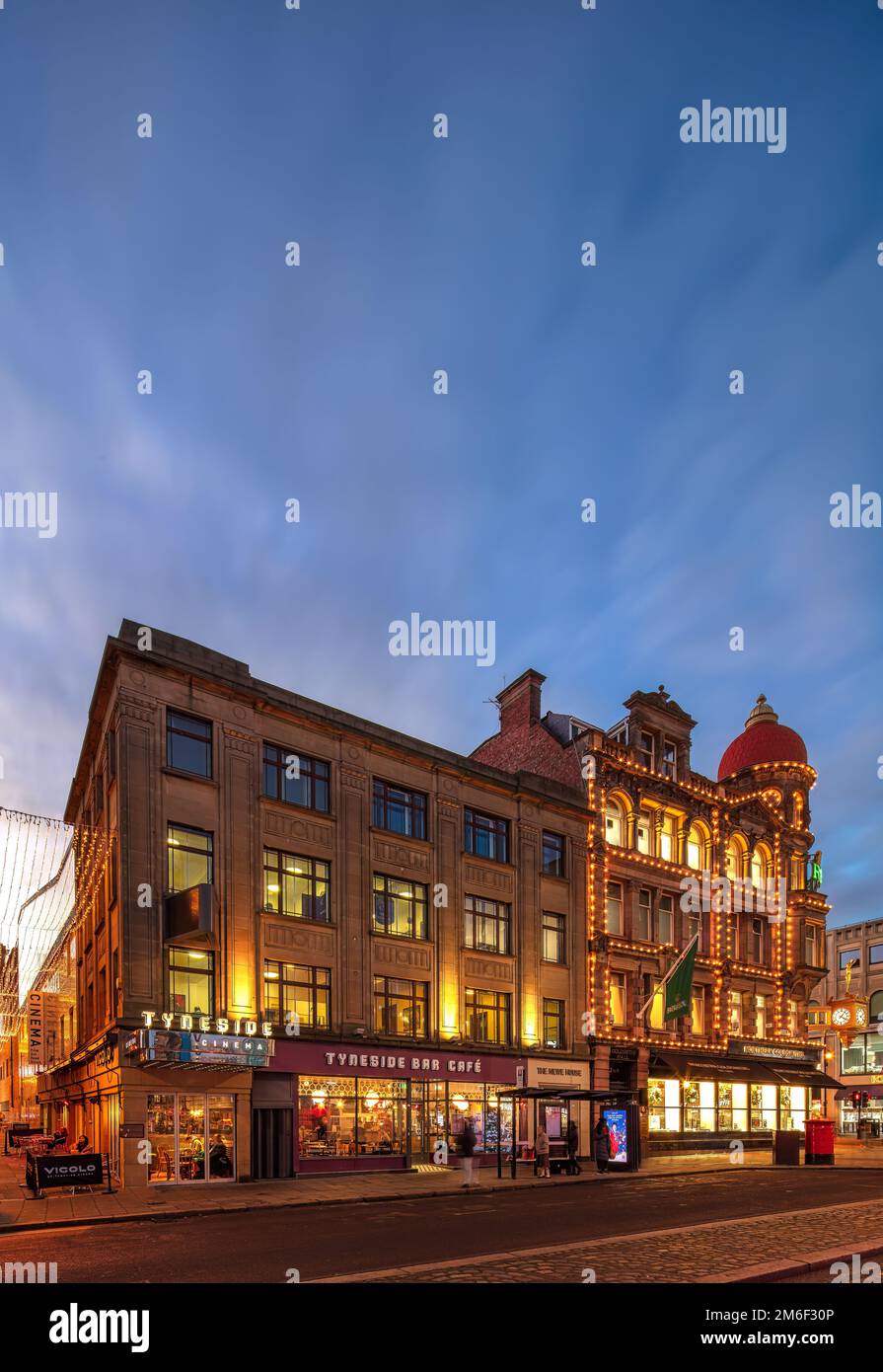 Tyneside Cinema al crepuscolo, Newcastle upon Tyne, Tyne and Wear, Inghilterra, Regno Unito Foto Stock